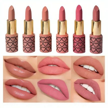 Confezione da 6 rossetti nude opachi, a lunga tenuta, facili da applicare, alta pigmentazione, non lasciano macchie sulle tazze, set trucco per labbra, ideale come regalo.