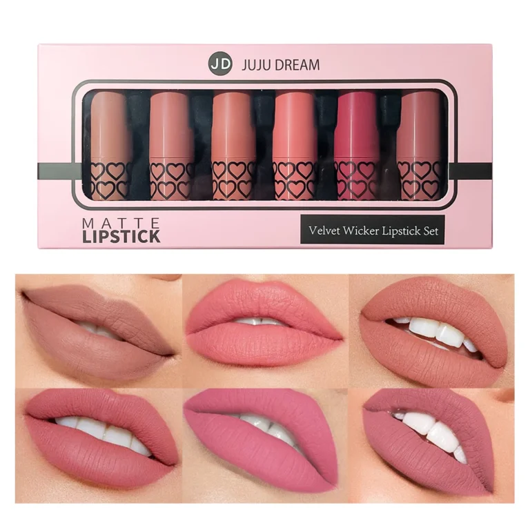 Confezione da 6 rossetti nude opachi, a lunga tenuta, facili da applicare, alta pigmentazione, non lasciano macchie sulle tazze, set trucco per labbra, ideale come regalo.