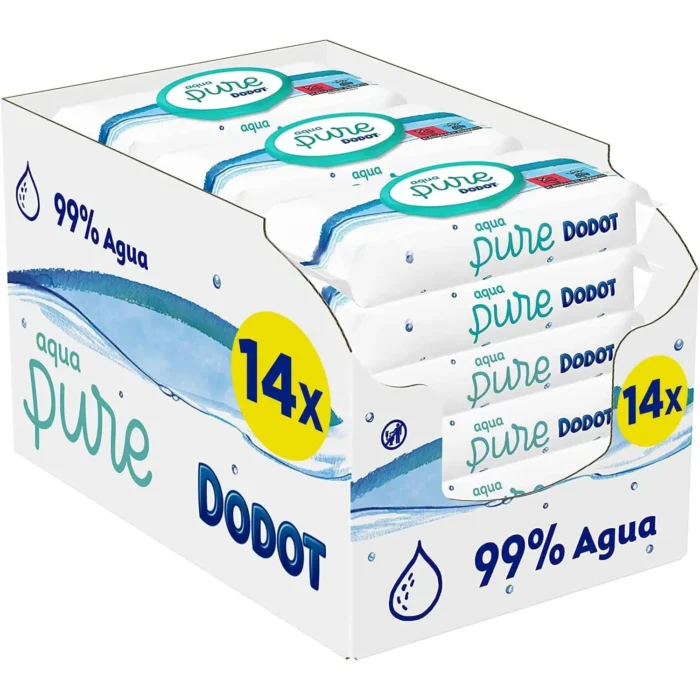 Salviette per neonati Dodot Pure Aqua, 99% acqua, 672 salviette, 14 confezioni (14 x 48) di salviette per neonati (doppio formato)