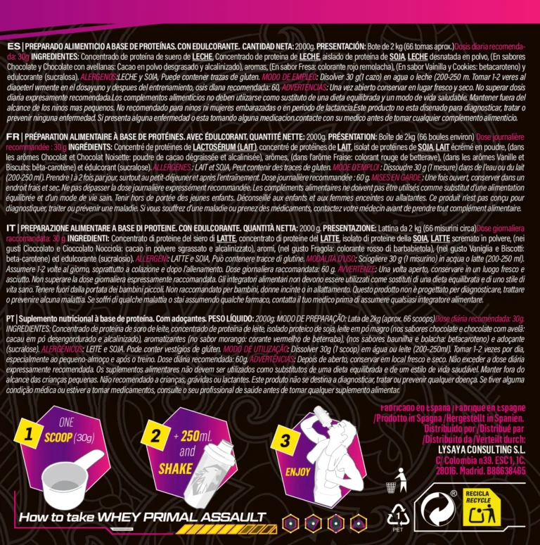 ASSAULT - Concentrato proteico del siero di latte 100% WHEYCO ® ottimizzato per lanciare i processi di sviluppo muscolare del tuo corpo. La proteina contribuisce alla crescita e al mantenimento della massa muscolare