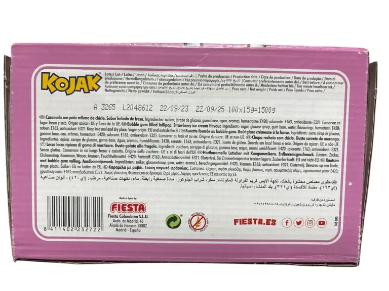 Chupa Kojak Gelato 100 Unità Senza Glutine e Lattosio, Caramelle con Stecco, Gusto Gelato Morbido e Cremoso – Marchio Fiesta