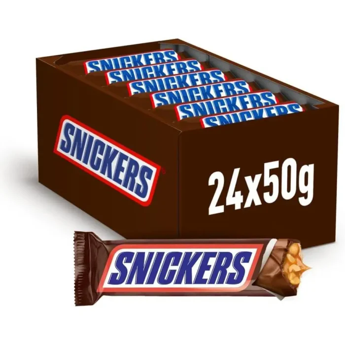Snicker Cioccolato 24x50gr - 24 Barrette di Cioccolato con Caramello e Arachidi