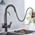 Rubinetto da cucina per purificazione dell'acqua Nero 360 ° Rubinetti dell'acqua con filtro rotante Spruzzatore estraibile Rubinetto miscelatore acqua calda fredda a 3 vie - Image 2