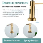 Rubinetto per lavello da cucina in oro spazzolato Rubinetto per acqua calda e fredda con una maniglia Gru da cucina per bagno montata su piano - Image 3