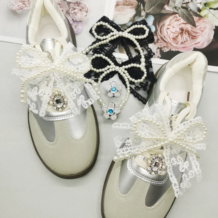 4 pezzi stile barocco pizzo papillon pendenti per scarpe fiore lacci delle scarpe ciondoli lacci delle scarpe fibbie decorazioni fai da te clip per scarpe accessori