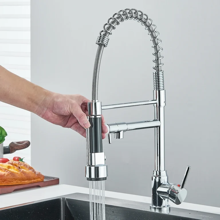 Rubinetto da cucina a molla estraibile Miscelatore acqua calda fredda monocomando per lavello da cucina Rubinetti con ugello a doppio beccuccio Gru