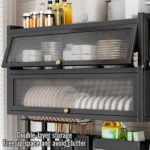 Stendino per piatti in acciaio al carbonio a 2 livelli Porta dell'armadio ribaltabile e pannello di copertura Scaffale per piatti sopra il lavello Scaffale per utensili da cucina