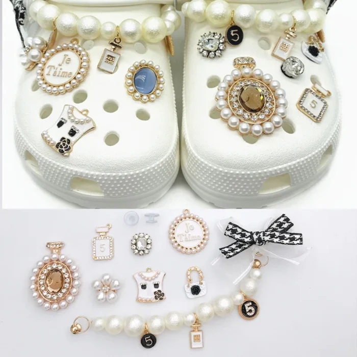 Scarpe con foro Gioielli creativi Ciondoli per scarpe Decorazione Ragazza Bracciale di perle Bottiglia di profumo Scarpe Fiore Fibbia Accessori per scarpe