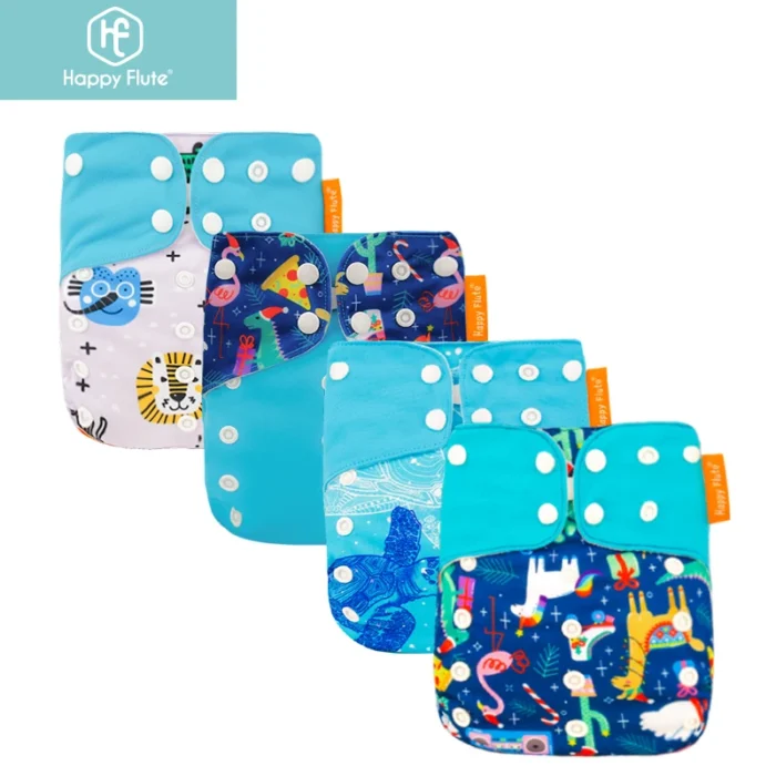 Happyflute 4 pz/set Regolabile Ecologico Pannolino di Stoffa Per Bambini Ecologico Lavabile Pannolino Riutilizzabile Misura 0-2 Anni 3-15 kg Infantile