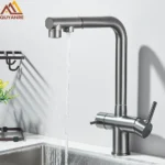 Rubinetto per lavello da cucina filtrato estraibile Spray Rubinetto per filtro dell'acqua con rotazione a 360 Doppio spruzzatore Rubinetto per acqua potabile Miscelatore per lavello