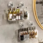 Scatola portaoggetti con ventosa per bagno senza trapano, potente portaoggetti con ventosa, portaoggetti con ventosa ondulata, mensola per doccia