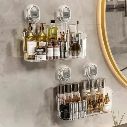 Scatola portaoggetti con ventosa per bagno senza trapano, potente portaoggetti con ventosa, portaoggetti con ventosa ondulata, mensola per doccia