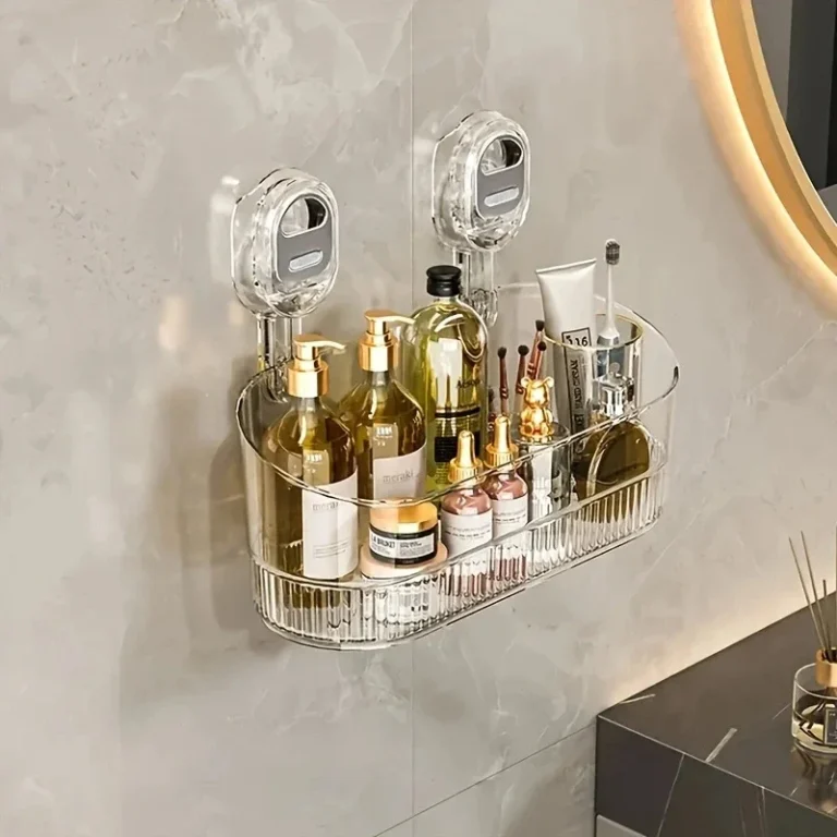 Scatola portaoggetti con ventosa per bagno senza trapano, potente portaoggetti con ventosa, portaoggetti con ventosa ondulata, mensola per doccia