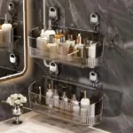 Scatola portaoggetti con ventosa per bagno senza trapano, potente portaoggetti con ventosa, portaoggetti con ventosa ondulata, mensola per doccia