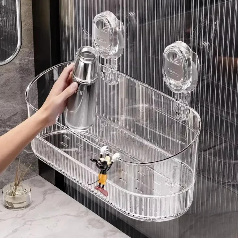 Organizer per mensola per doccia da bagno in acrilico con ventosa, portaoggetti trasparente per prodotti per la cura della pelle, scaffale per forniture da bagno