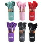 Set di utensili da cucina in silicone da 12 pezzi per pentole antiaderenti Cucina nera Outils Pentole Accessori resistenti al calore
