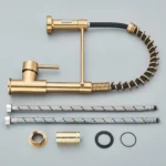 Rubinetto per lavello da cucina in oro spazzolato Rubinetto per acqua calda e fredda con una maniglia Gru da cucina per bagno montata su piano - Image 6