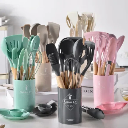 12 pezzi utensili da cucina in silicone per uso alimentare utensili da cucina spatola misurino pratico set di utensili da cucina