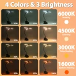 Lampada da lettura per libri con clip a 51 LED per la cura degli occhi 4 modalità colori Luminosità regolabile Luci da scrivania rotanti flessibili Luce notturna per camera da letto