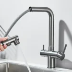 Rubinetto per lavello da cucina filtrato estraibile Spray Rubinetto per filtro dell'acqua con rotazione a 360 Doppio spruzzatore Rubinetto per acqua potabile Miscelatore per lavello - Image 5