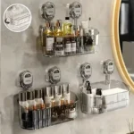 Scatola portaoggetti con ventosa per bagno senza trapano, potente portaoggetti con ventosa, portaoggetti con ventosa ondulata, mensola per doccia