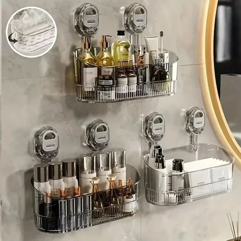 Scatola portaoggetti con ventosa per bagno senza trapano, potente portaoggetti con ventosa, portaoggetti con ventosa ondulata, mensola per doccia