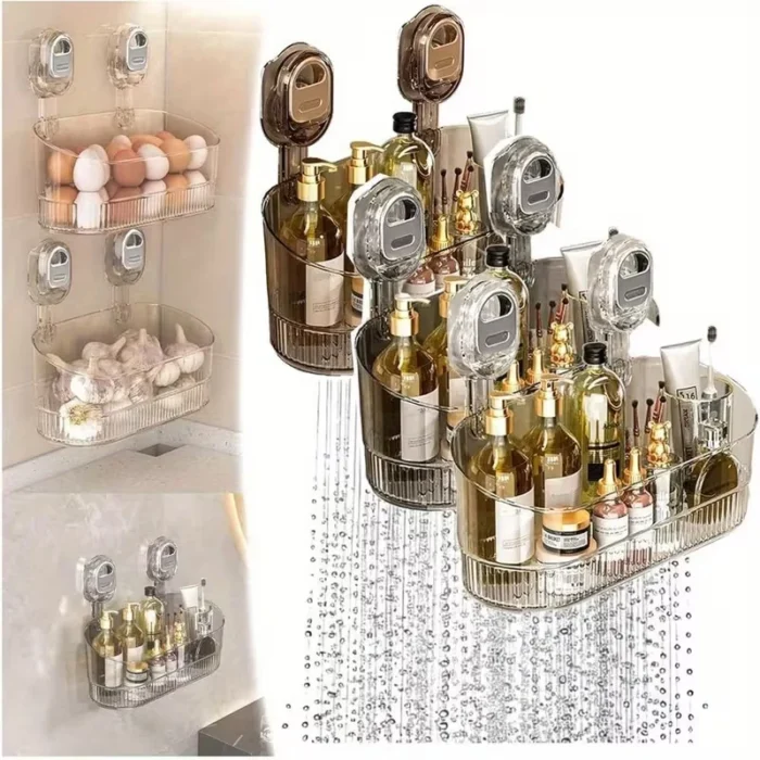 Organizer per mensola per doccia da bagno in acrilico con ventosa, portaoggetti trasparente per prodotti per la cura della pelle, scaffale per forniture da bagno