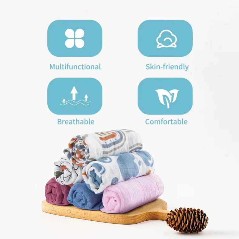 Elinfant Bavaglino in mussola di cotone di bambù Panno per ruttino 5 pezzi Set regalo 100% cotone 60 * 60 cm 2 strati Sciarpa per bambini Fazzoletto