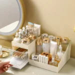 Organizer per trucchi con cassetti, portaoggetti per cosmetici per cassettiera e piano di lavoro del bagno, porta bellezza per pennello per rossetto