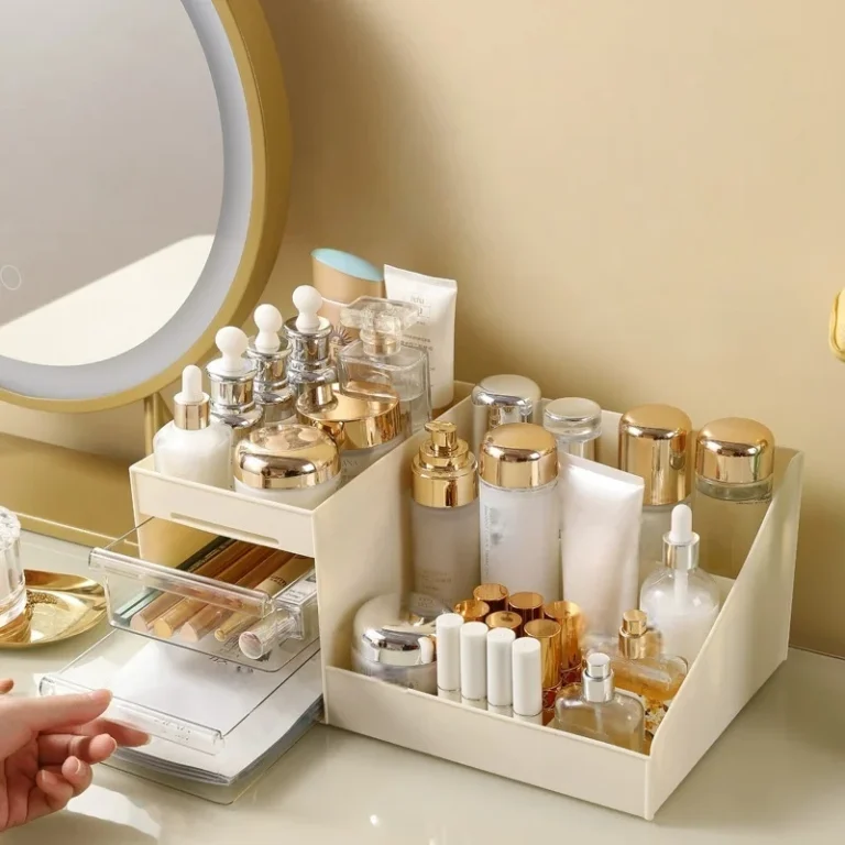 Organizer per trucchi con cassetti, portaoggetti per cosmetici per cassettiera e piano di lavoro del bagno, porta bellezza per pennello per rossetto