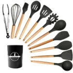 Set di utensili da cucina in silicone da 12 pezzi per pentole antiaderenti Cucina nera Outils Pentole Accessori resistenti al calore