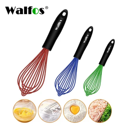 Walfos 3 pezzi Silicone acciaio inossidabile filo frusta ciotola da cucina frusta per antiaderente schiuma per uova agitatore attrezzo da cucina