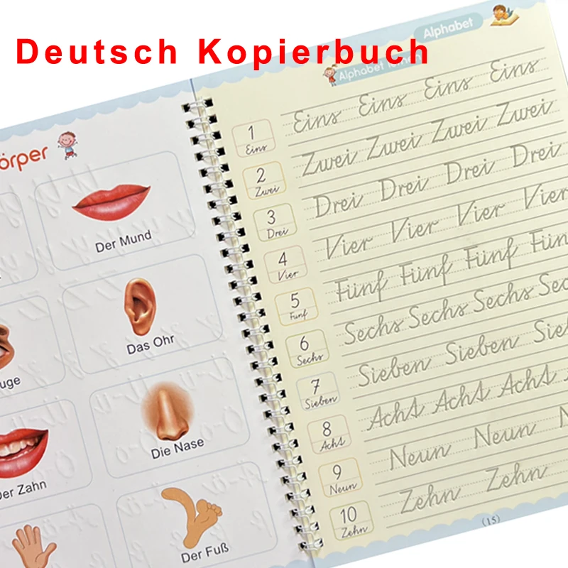 Grande Formato 18.5*26 cm Tedesco Magia Pratica Quaderno Penna Prescolare Bambini Calligrafia Bambini Riutilizzabile Deutsch Libro di Scrittura