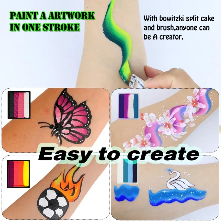 Bowitzki Face Paint 12x10g Kit Professionale di Colori per il Corpo per Adulti, Stencil One Stroke Split Cake Rainbow Makeup