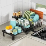 Stendino per piatti da cucina Organizzatore regolabile per piatti in acciaio inossidabile Stoviglie da cucina per la casa Supporto per asciugare l'asciugatura con cassetti