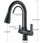 Rubinetto da cucina per purificazione dell'acqua Nero 360 ° Rubinetti dell'acqua con filtro rotante Spruzzatore estraibile Rubinetto miscelatore acqua calda fredda a 3 vie - Image 4