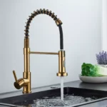 Rubinetto per lavello da cucina in oro spazzolato Rubinetto per acqua calda e fredda con una maniglia Gru da cucina per bagno montata su piano - Image 2