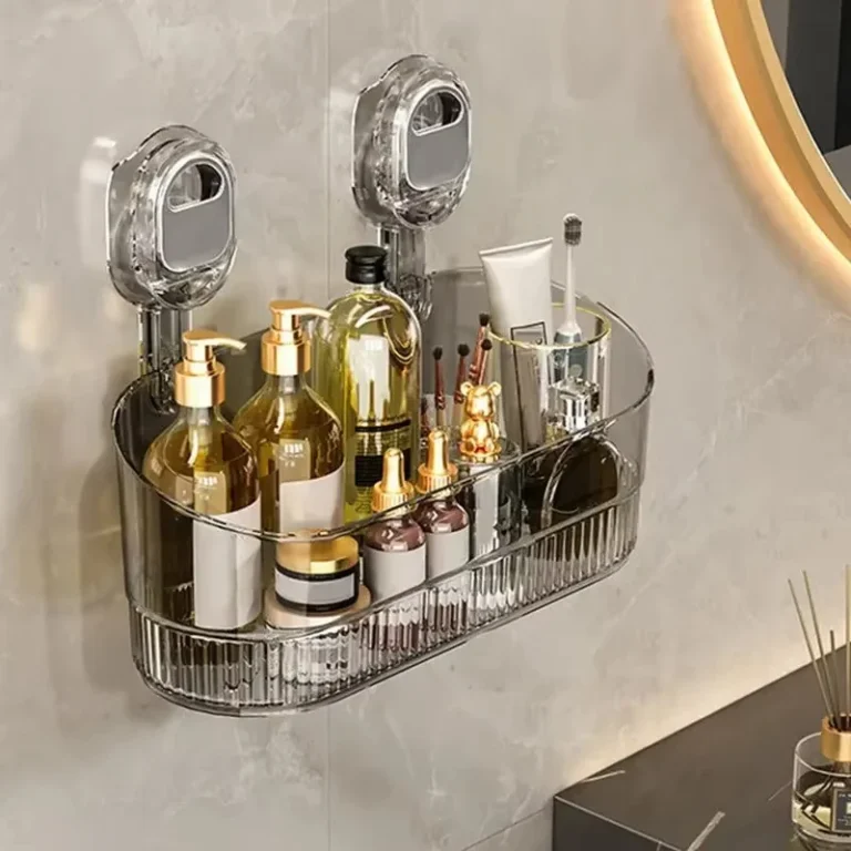 Organizer per mensola per doccia da bagno in acrilico con ventosa, portaoggetti trasparente per prodotti per la cura della pelle, scaffale per forniture da bagno