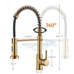 Rubinetto per lavello da cucina in oro spazzolato Rubinetto per acqua calda e fredda con una maniglia Gru da cucina per bagno montata su piano - Image 4