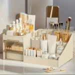 Organizer per trucchi con cassetti, portaoggetti per cosmetici per cassettiera e piano di lavoro del bagno, porta bellezza per pennello per rossetto