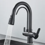 Quyanre Gru filtrato nero opaco per cucina Estraibile Spray Rotazione a 360 gradi Rubinetto filtro acqua Miscelatore lavello a tre vie Rubinetto della cucina - Image 3