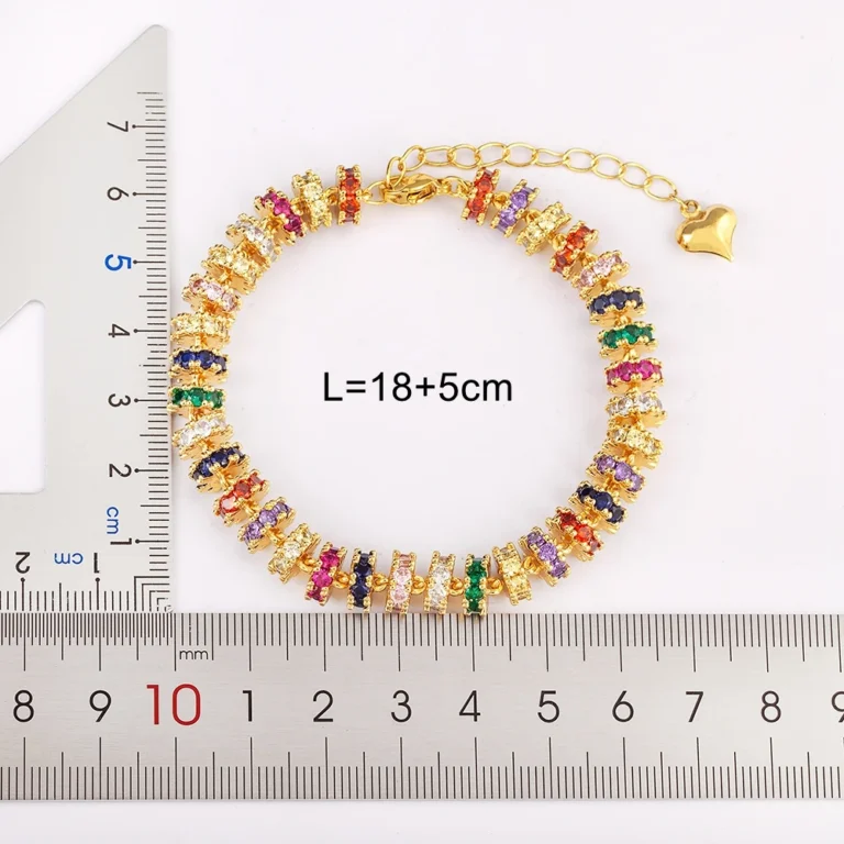 Nidin Bracciale con perline a catena placcata in oro moda per le donne Regali di gioielli per feste di nozze con zirconi di cristallo colorato a forma di cuore