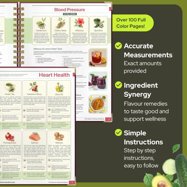 Guida alla Guarigione Naturale, Libro sui Rimedi Erboristici, Ricette per la Salute del Cuore, Supporto per il Livello di Zucchero nel Sangue, Potenziamento della Concentrazione, Manuale con Rilegatura a Spirale
