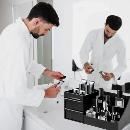 Scatola portaprofumi da uomo con cassetti - Portaoggetti per cosmetici, adatta per la cura della pelle, profumi e articoli da toeletta