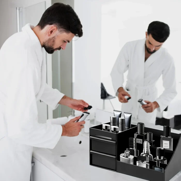 Scatola portaprofumi da uomo con cassetti - Portaoggetti per cosmetici, adatta per la cura della pelle, profumi e articoli da toeletta