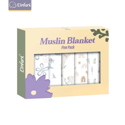 Elinfant Bavaglino in mussola di cotone di bambù Panno per ruttino 5 pezzi Set regalo 100% cotone 60 * 60 cm 2 strati Sciarpa per bambini Fazzoletto