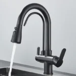 Quyanre Gru filtrato nero opaco per cucina Estraibile Spray Rotazione a 360 gradi Rubinetto filtro acqua Miscelatore lavello a tre vie Rubinetto della cucina - Image 4