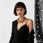 Collana con bavaglino grosso in oro con dettagli a catena a maglie ovali audace, gioielli di dichiarazione alla moda, regalo per le donne, San Valentino, Birt