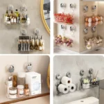Organizer per mensola per doccia da bagno in acrilico con ventosa, portaoggetti trasparente per prodotti per la cura della pelle, scaffale per forniture da bagno