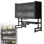 Stendino per piatti in acciaio al carbonio a 2 livelli Porta dell'armadio ribaltabile e pannello di copertura Scaffale per piatti sopra il lavello Scaffale per utensili da cucina